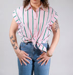Camicia Smanicata a Righe con Colletto Gioiello