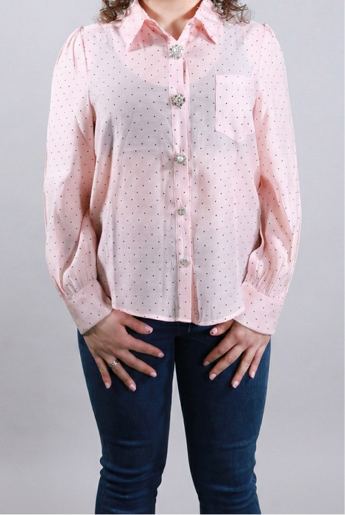 Camicia con Bottoni Gioiello e Micro Pois