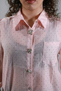 Camicia con Bottoni Gioiello e Micro Pois