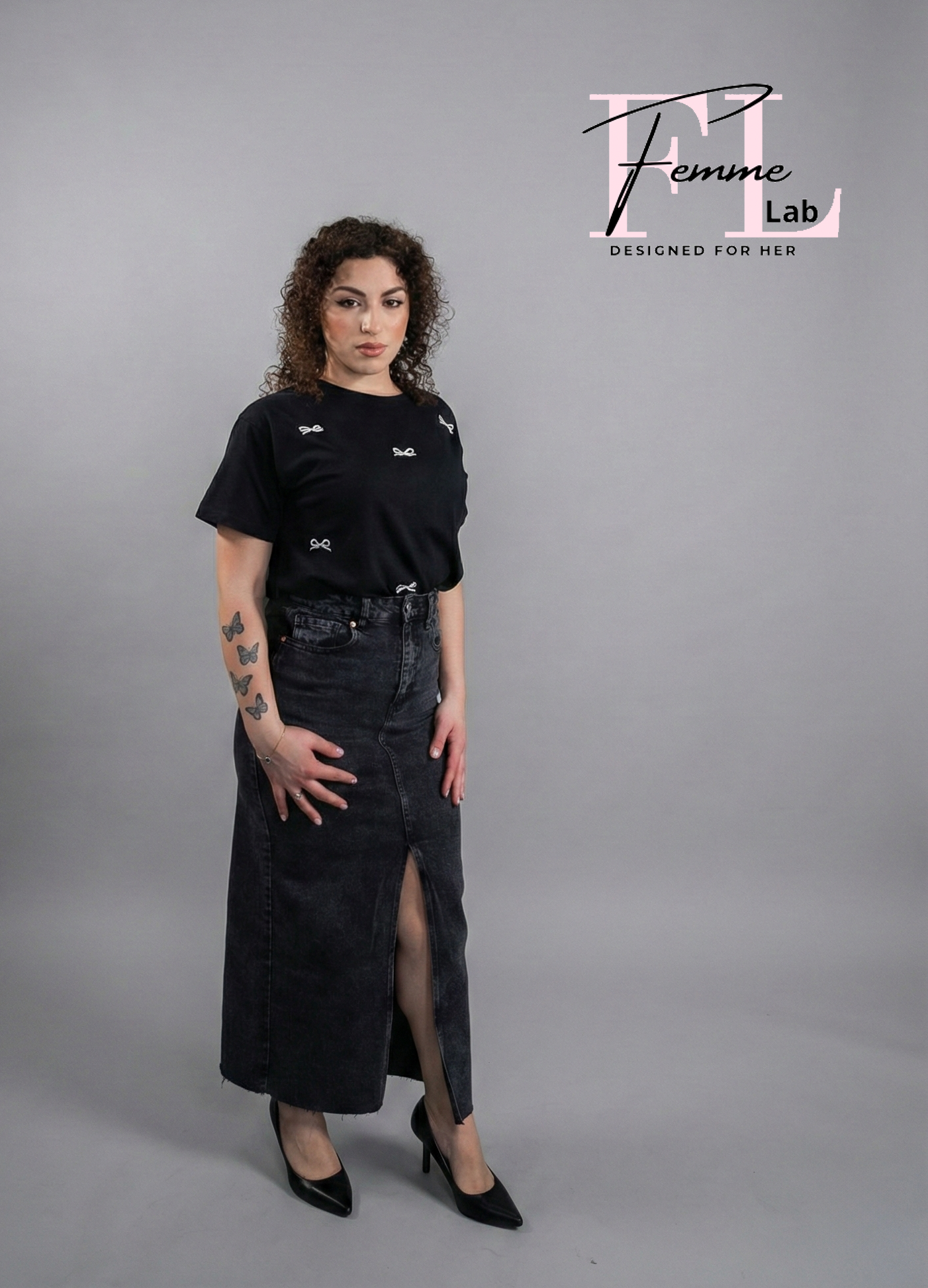 Gonna Noir lunga in denim nero