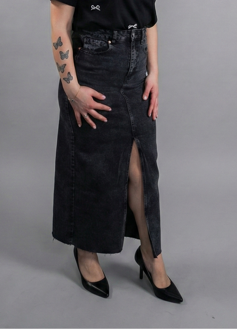 Gonna Noir lunga in denim nero