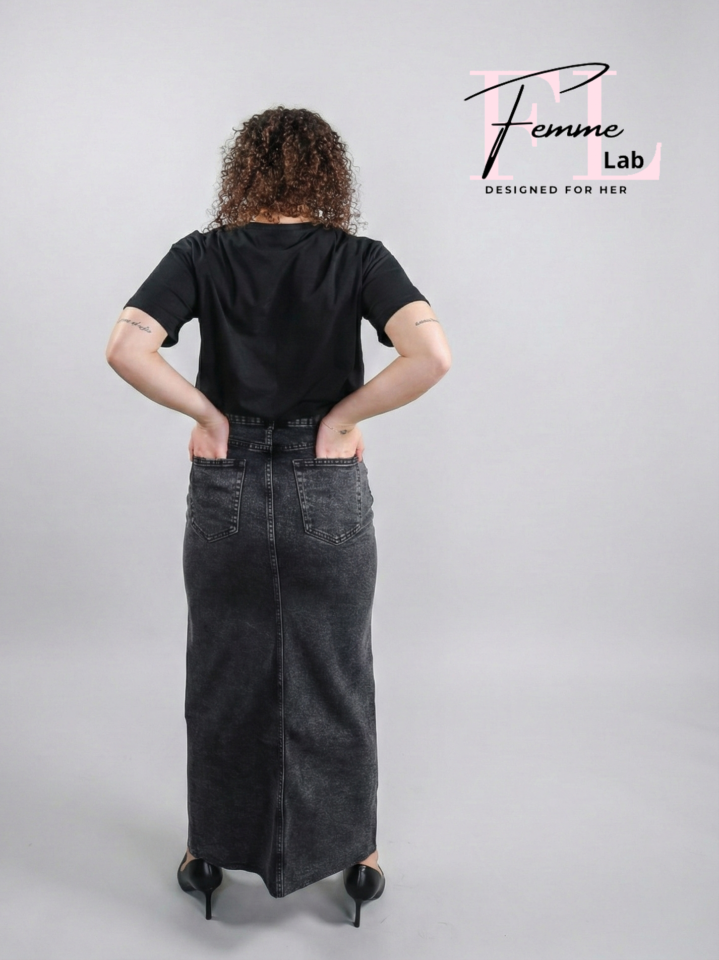 Gonna Noir lunga in denim nero