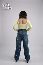 Jeans Cargo Ricami Floreali
