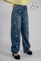 Jeans Cargo Ricami Floreali