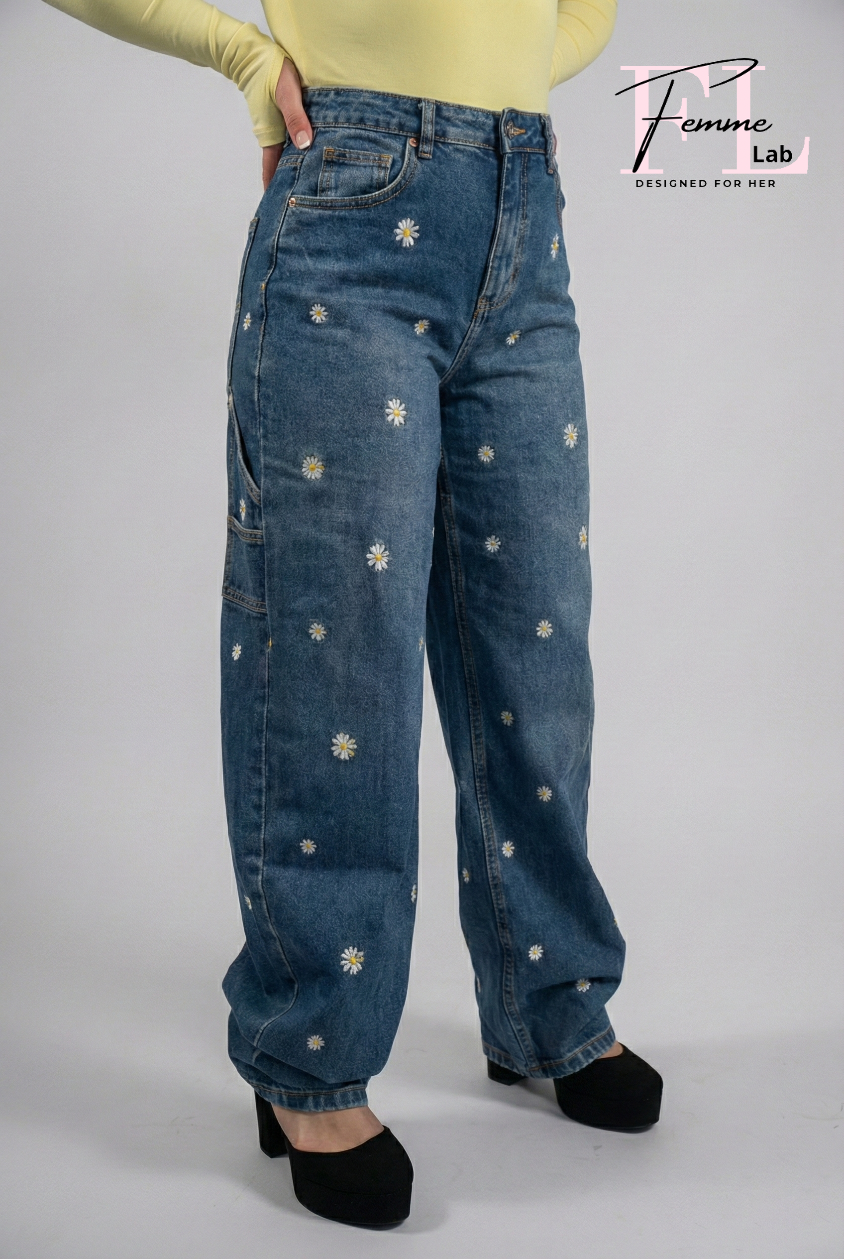 Jeans Cargo Ricami Floreali
