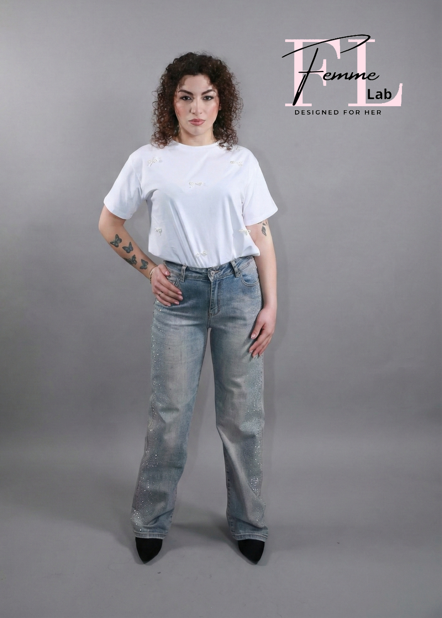 Jeans chiaro Lumina con strass