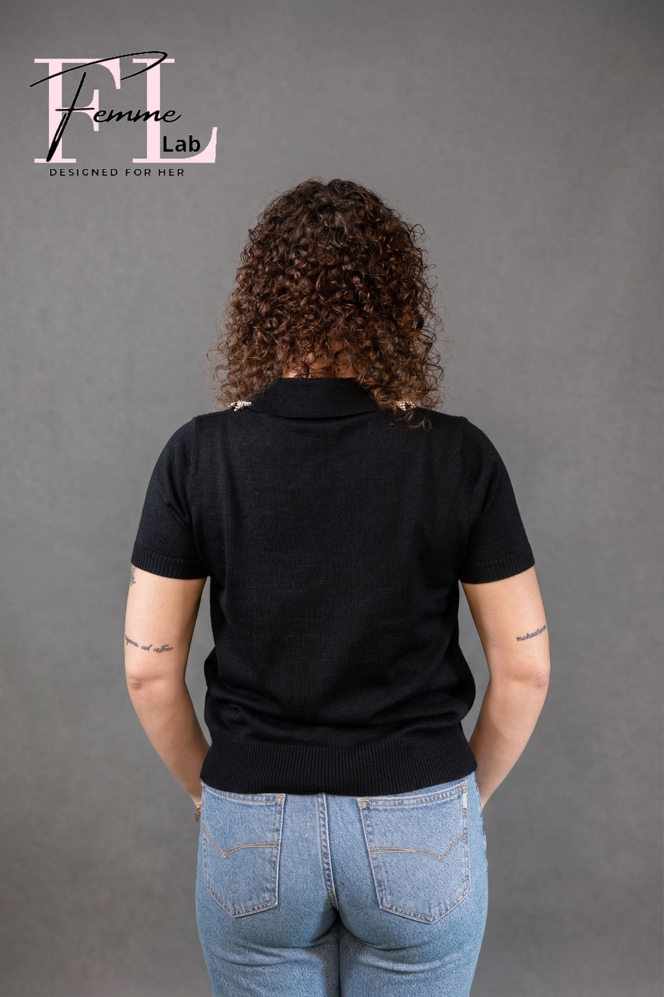 Polo Nera con Colletto Gioiello