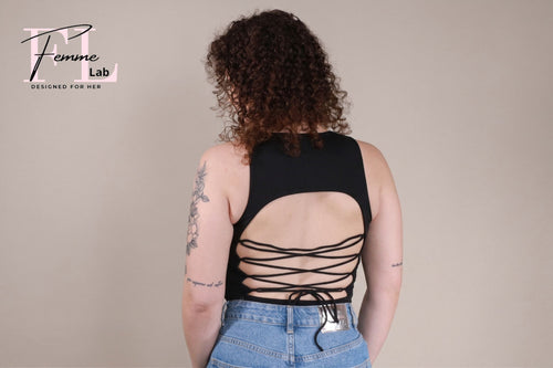 Body Nero con Schiena Scoperta e Intreccio Stringato