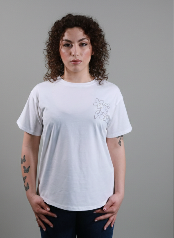 T-shirt ricamo floreale Bianca