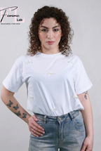 T-shirt con fiocchi in perle